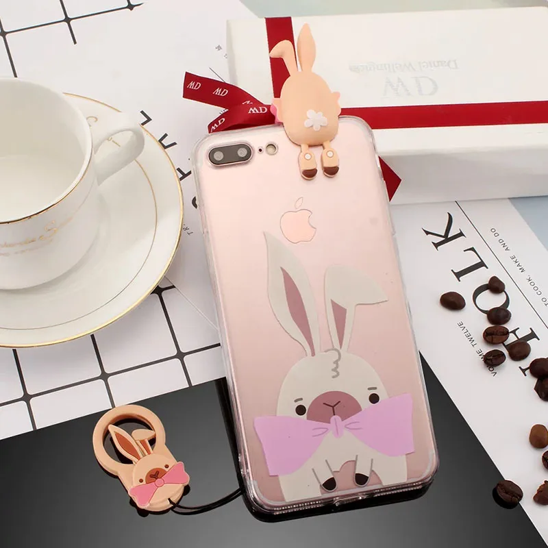 3D милая верёвочка для кролика чехол iPhone 6 6s 7 7plus 6plus защитная оболочка TPU PC