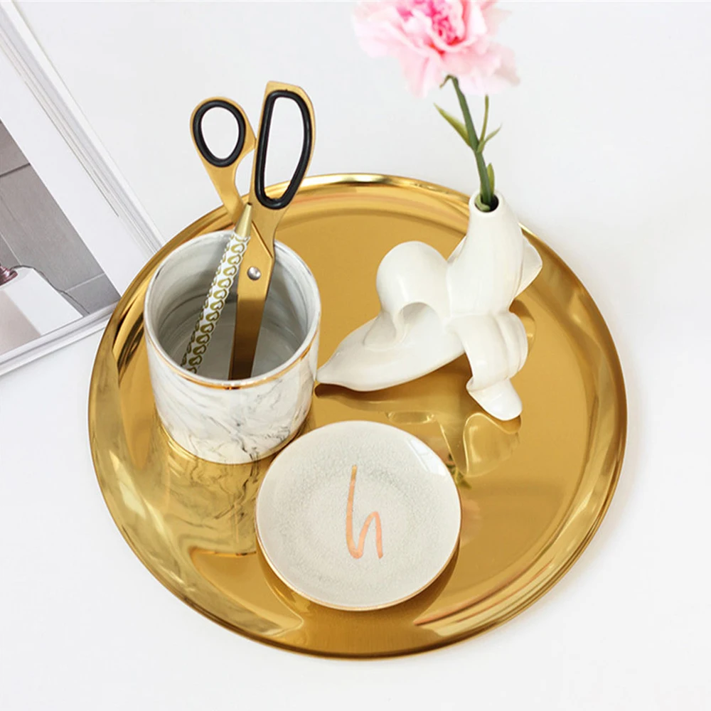 Скандинавский золотой поднос для хранения скандинавский Декор круглая