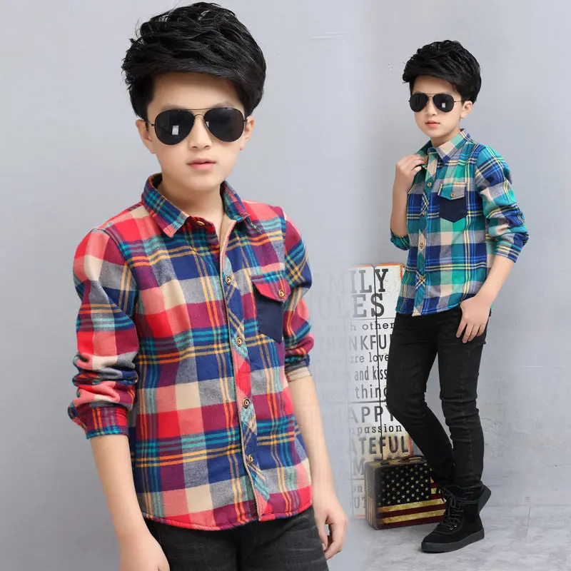 Зимняя теплая рубашка для больших детей Клетчатая Шерстяная Рубашка с длинными