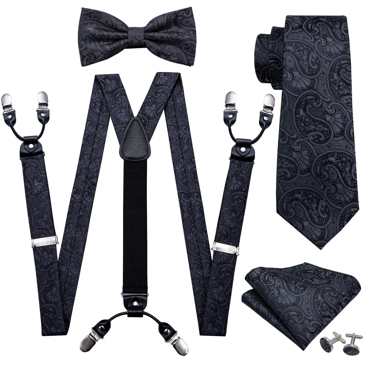 Corbatas de seda 100% de Paisley negro para hombre, mancuernas, pañuelo, mancuernas, regalo de boda de diseño Barry.Wang Fahsion
