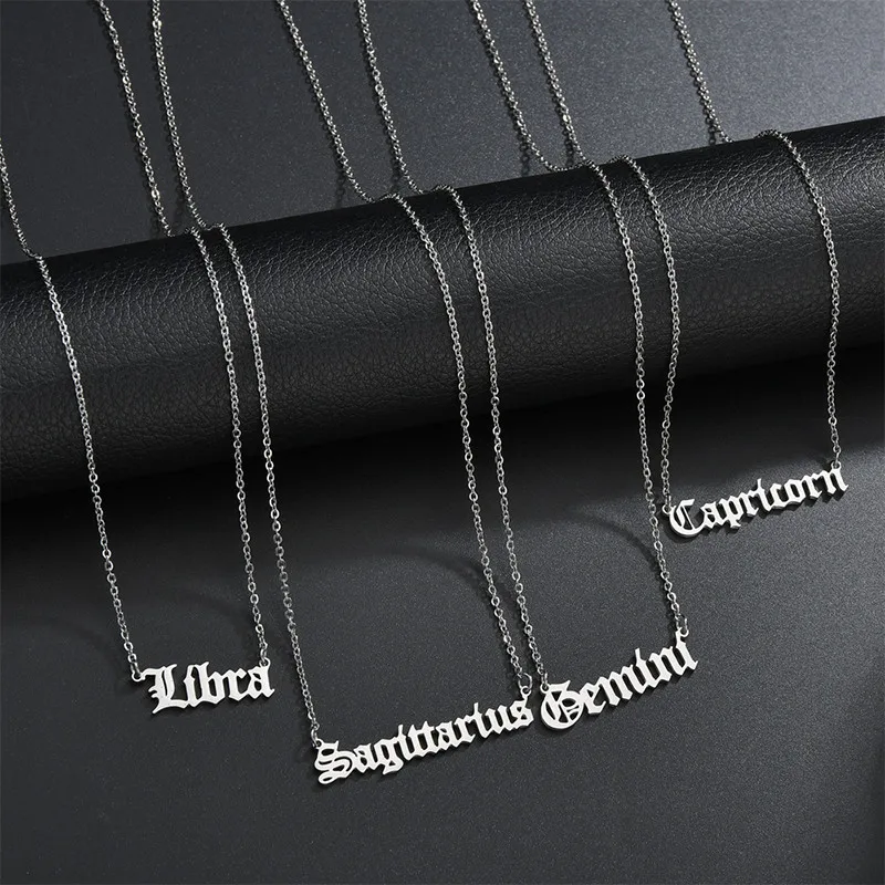 12 Zodiac Letter Constellation Pendants Necklaces for Women Men Virgo Libra Scorpio Sagittarius Capricorn Aquarius Birthday Gift | Украшения