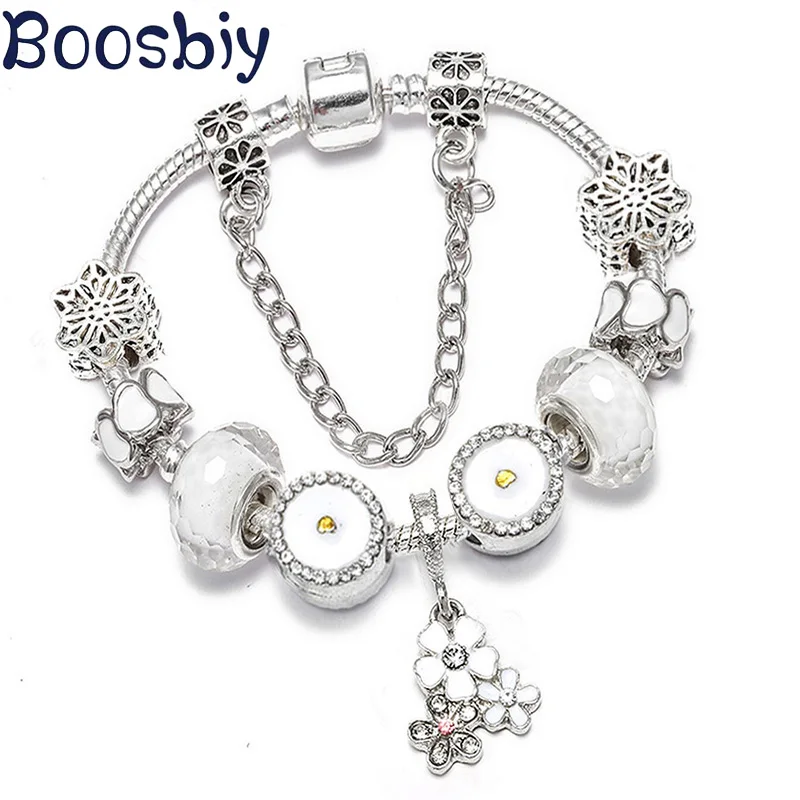 Boosbiy DIY модный брендовый браслет с кристаллами белые бусины цветами амулетный и