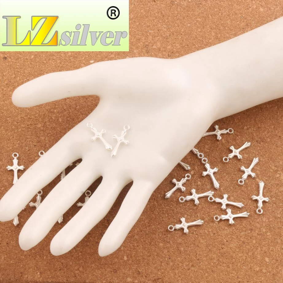 280PCS Silver-Plated Grid Cross Charm Beads Pendants L477 22X11mm Jewelry DIY