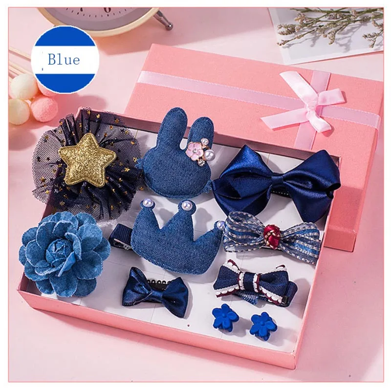 10pcs Blue with box 10 шт. набор головных уборов, игрушки для девочек, детские аксессуары, бант из ленты, заколка для волос, заколки для волос, платье принцессы, красивая и модная игрушка - Цвет: 10pcs Blue with box
