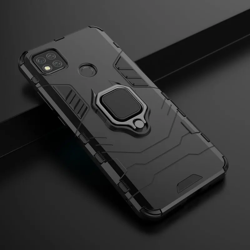 

Redmi 9C Case Magnetic Metal Finger Ring Back Cover For Xiaomi Redmi 9C 9 C Ultra Thin Silicon Hard PC Armor Shockproof Cases