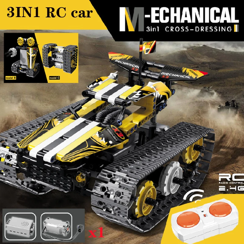 

3IN1 High-Tech Remote Control Car Track Stunt Vehicle Robot Building Block Bricks Moc Set Electric Adult Educational Kids Toy