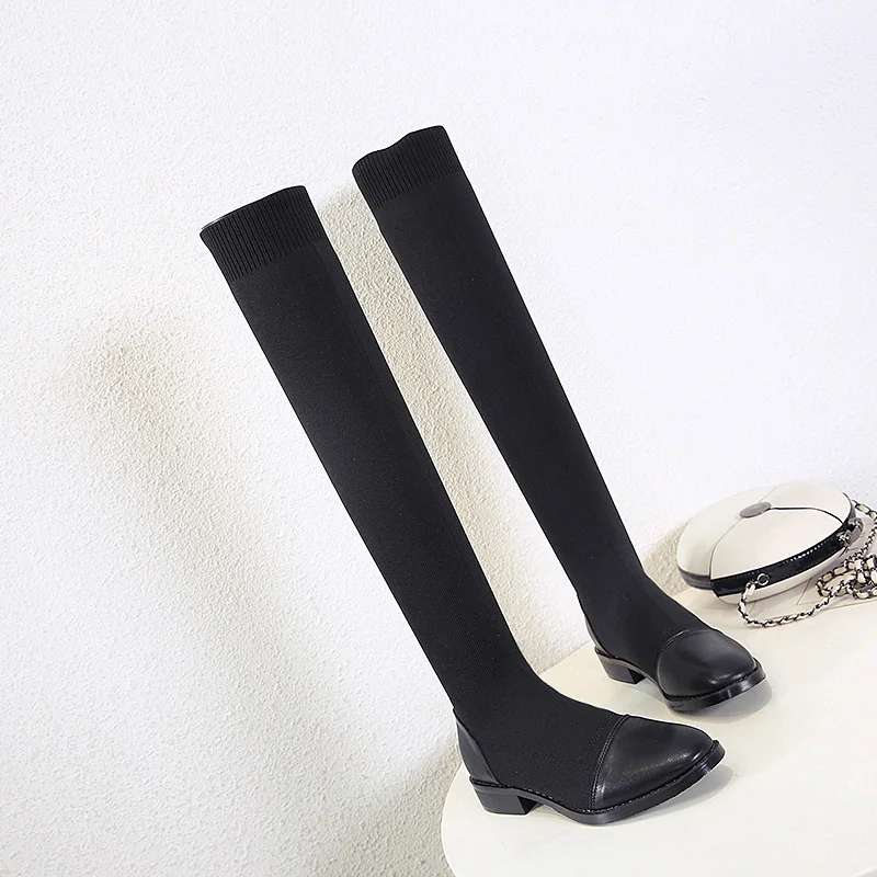 

Hjwsfdcai Women Winter High Over The Knee Elastic Boots Ladies Fashion Comfortable Socks Boots Round Toe Sexy Female Casual Shoe