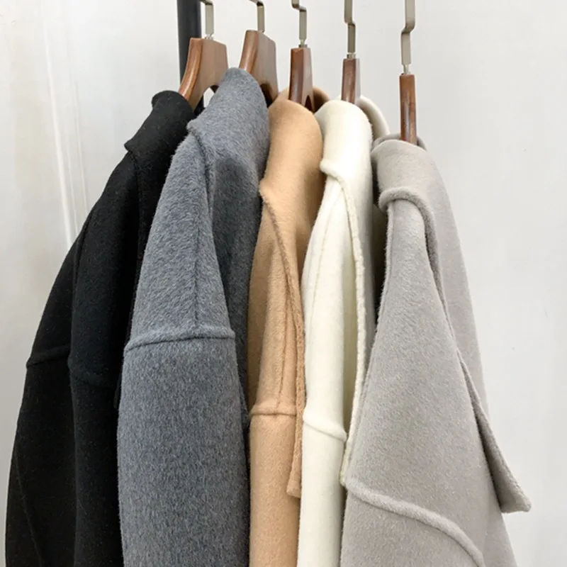 

Women Coat Mid-length Wool and Cashmere Coat Lapel Short Coat Five Colors
