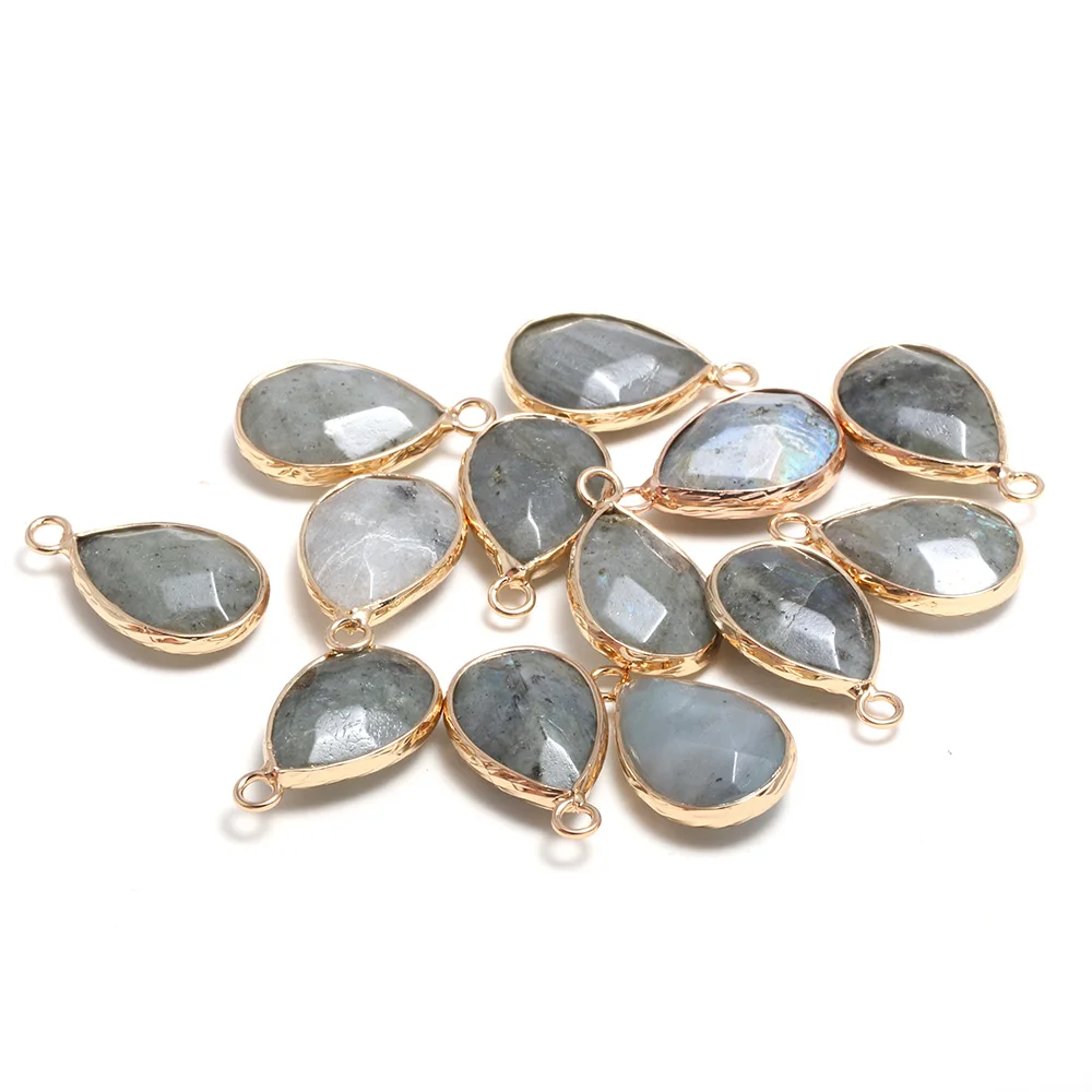 

New 5pcs Natural Stone Water Drop Shape Section Flash Labradorite Pendants for Jewelry Making DIY Necklace Size 13x23mm