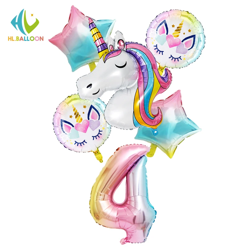 Радужные шарики в виде единорога форме цифр украшение для дня рождения Детские