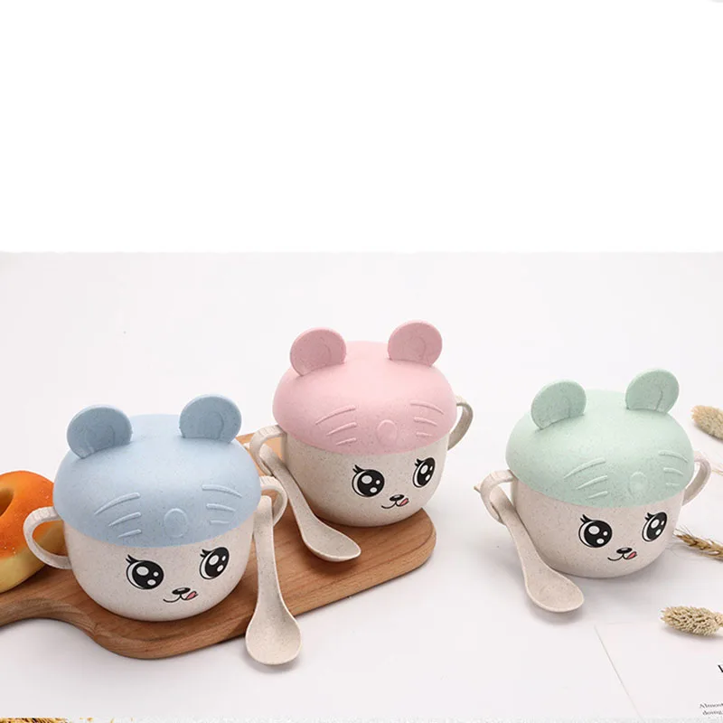 

Wheat Straw Children's Tableware Bowl Spoon Fork Little Bear Cartoon Tableware Set Biodegradable Fall Prevention Practical
