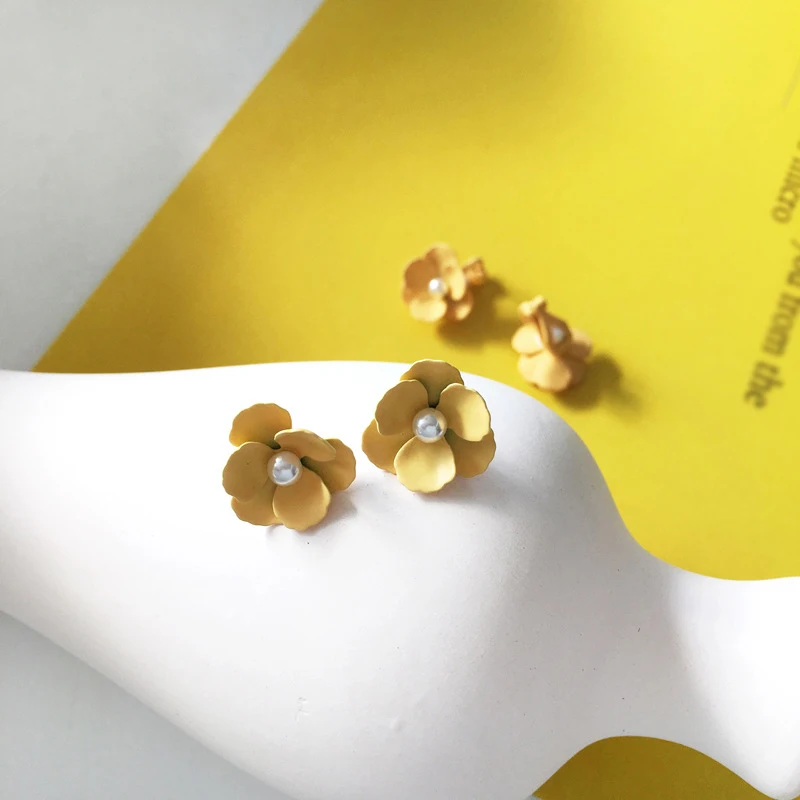 Женские серьги гвоздики с желтым цветком S925 белым жемчугом ювелирные изделия для