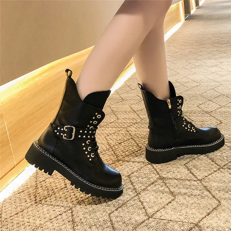 Women PU Western Knight Ladies Winter Boots Buckle Strap Short Casual Shoes botas mujer invierno 2020 | Обувь