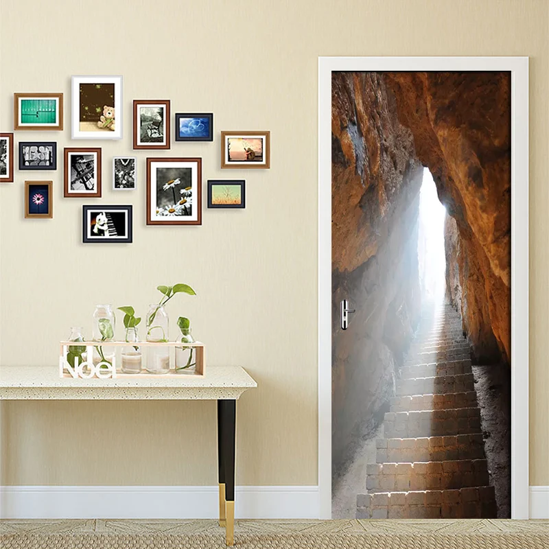 Самоклеящаяся ПВХ наклейка на дверь стену примитивная пещера камень