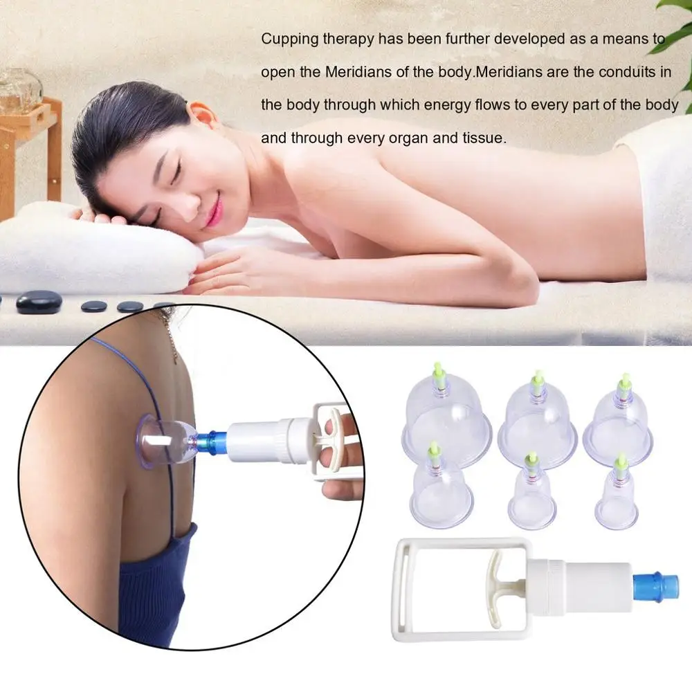 

(6 Cups + 1 Suction Pump) Chinese Medical Vacuum Cans Cupping Cups Set Back Body Massage Therapy Kit anti-cellulite massager