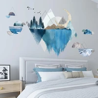shijuehezi rivers mountains wall stickers diy tree birds mural decals for living room bedroom house decoration accessories