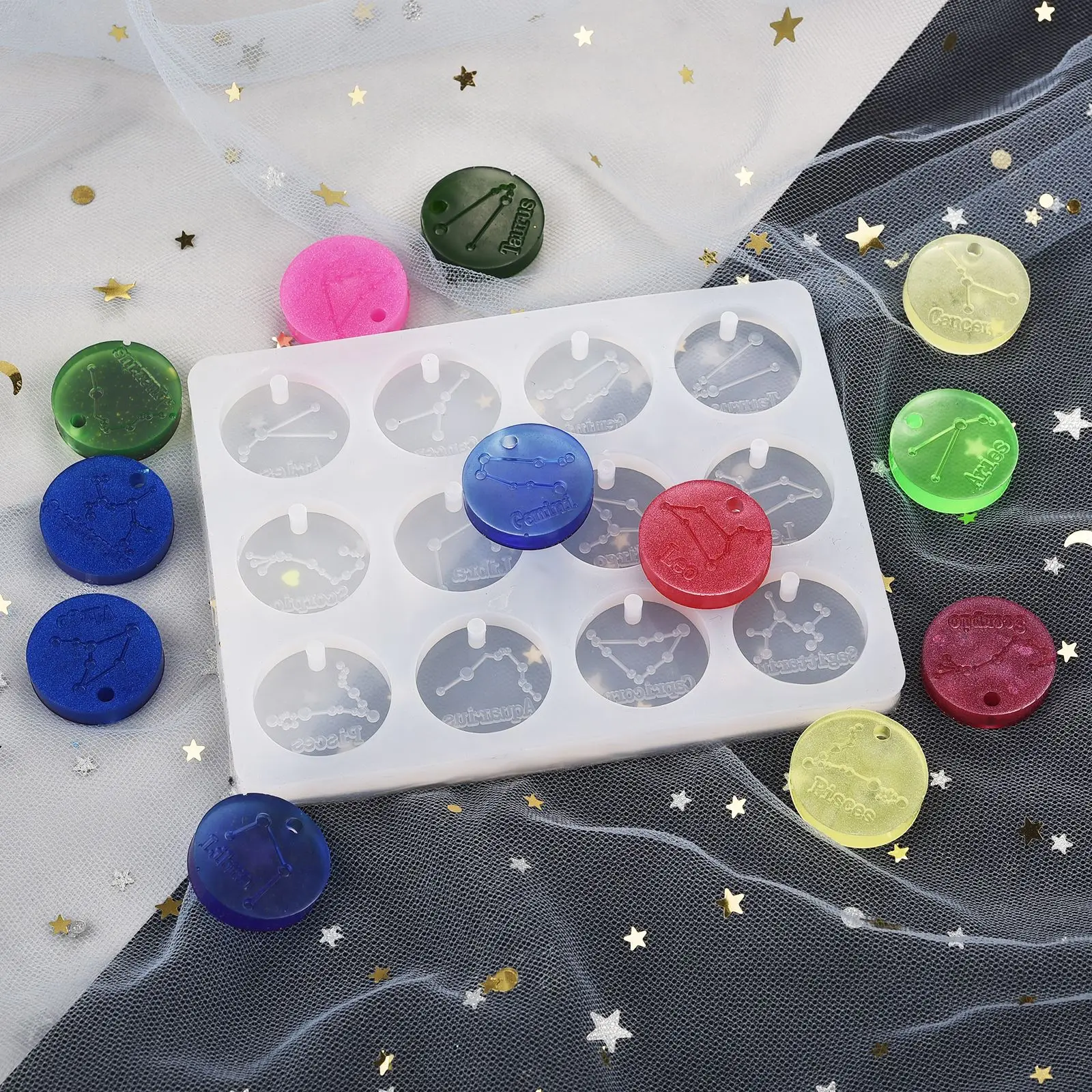 

Twelve Constellations Silicone Mold DIY Crystal Epoxy Resin Craft Making Mold Small Round Pendant Jewelry Accessories