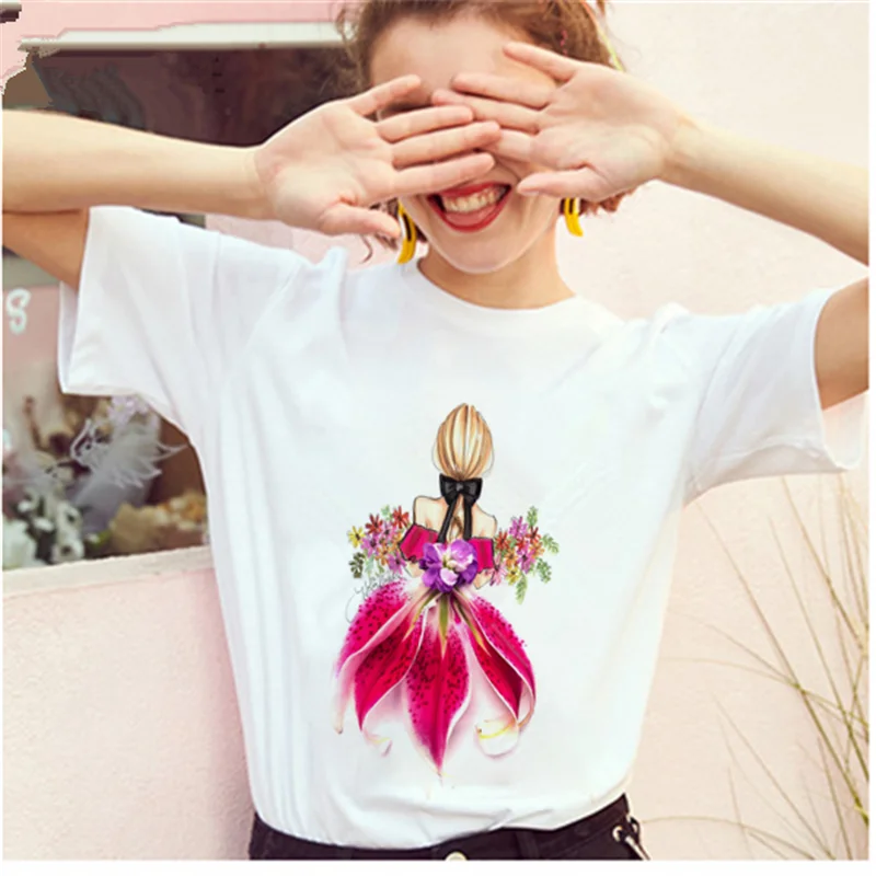 Женская футболка с принтом AOWOF модный красная роза свободная коротким рукавом и