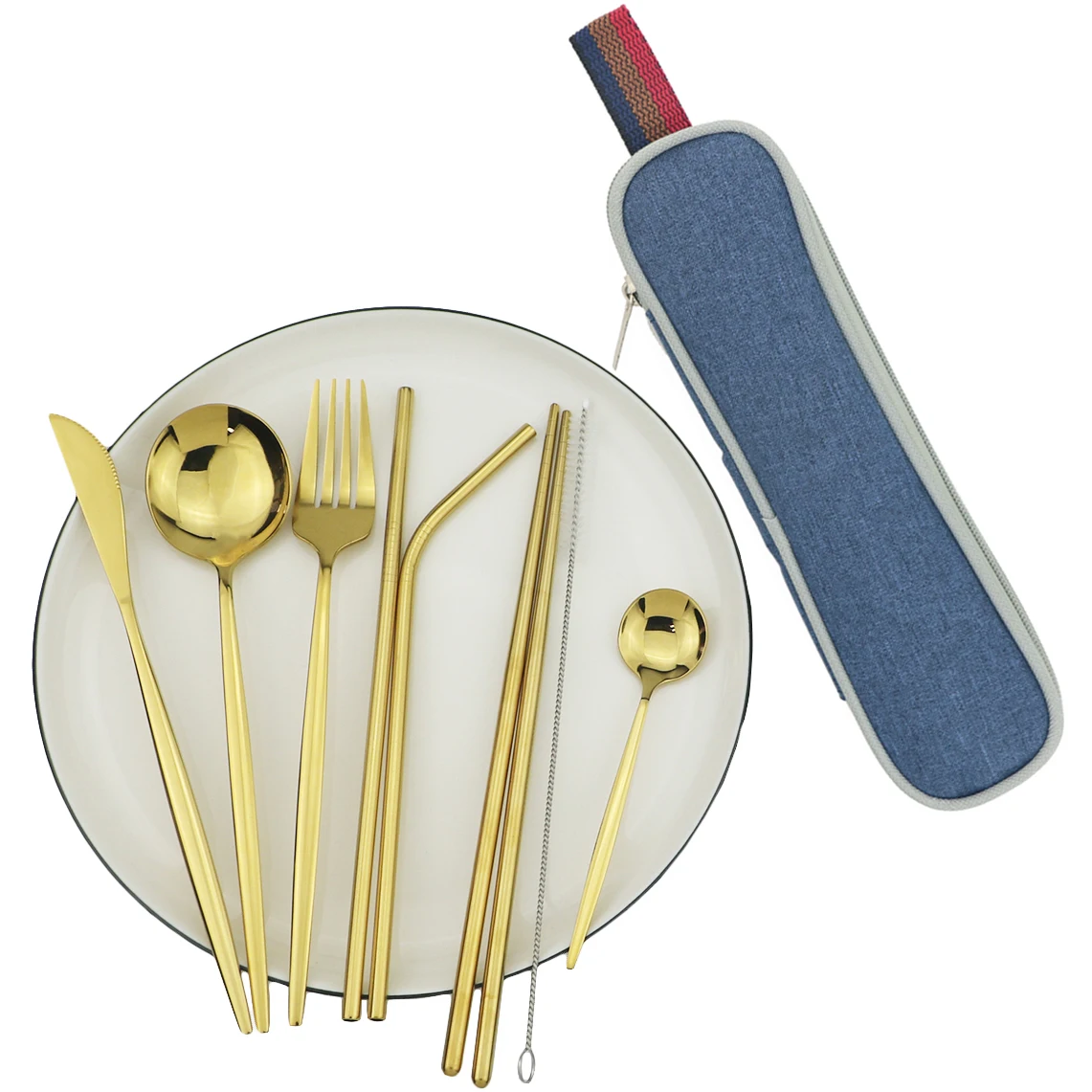 9 шт./компл. столовый набор в дорогу для путешествий Портативный золотой посуды