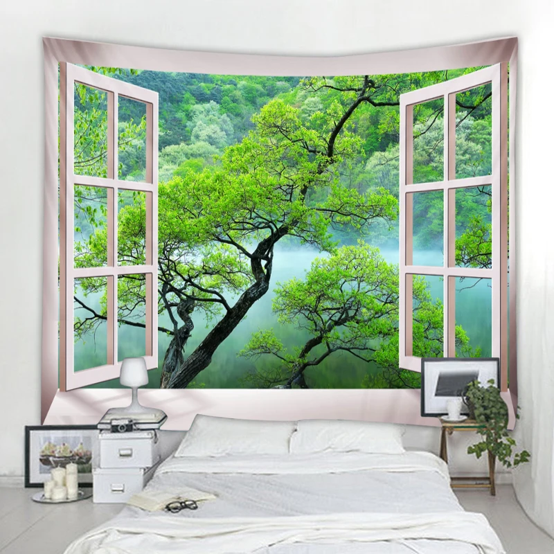

Forest Avenue Outside The Window Printed Poster Tapestry Mandala Banners Flag Wall Art Big Hippie Wall Hanging Painting Blanket