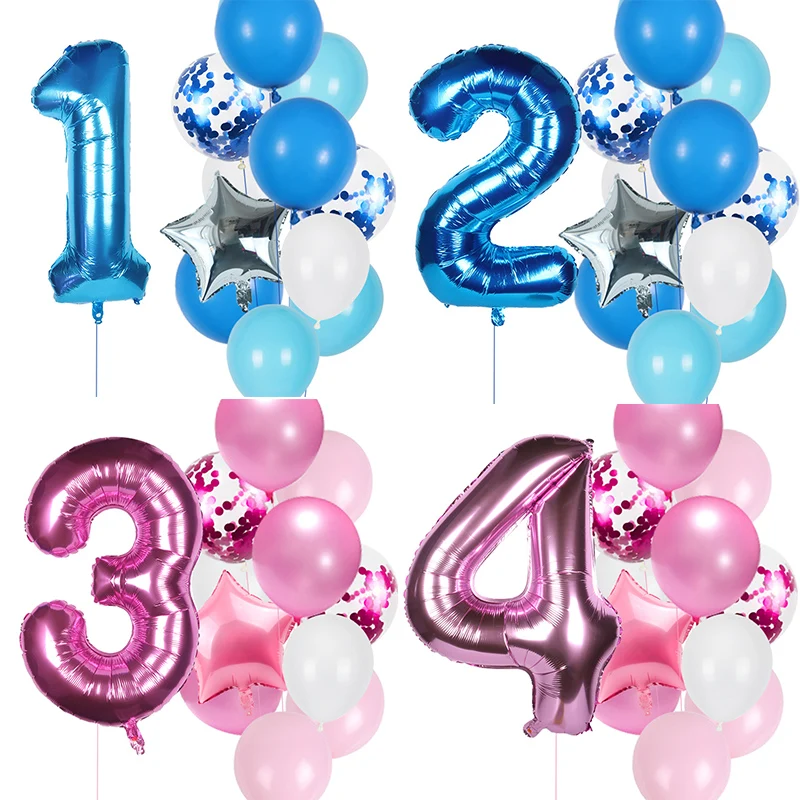 

12 шт. / Лот, розовые и синие шары из фольги с номером дня рождения, шары для украшения дня рождения, 1-го, 2-го, 3-го дня рождения, игрушки для вече...