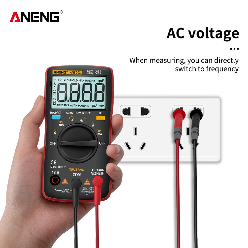 AN8001 тестер конденсаторов Цифровой мультиметр Профессиональный 6000 отсчетов