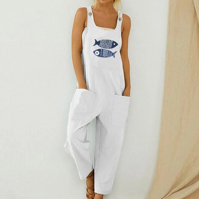 Женский хлопковый комбинезон на пуговицах элегантный Свободный без рукавов с