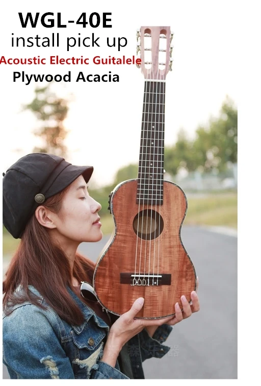 WGL-40E Топовая акустическая электрическая Guitalele Guilele 28 в мини-гитара 6 струн укулеле гитара ra красное дерево Акация ель Sapele - Цвет: WGL-40E