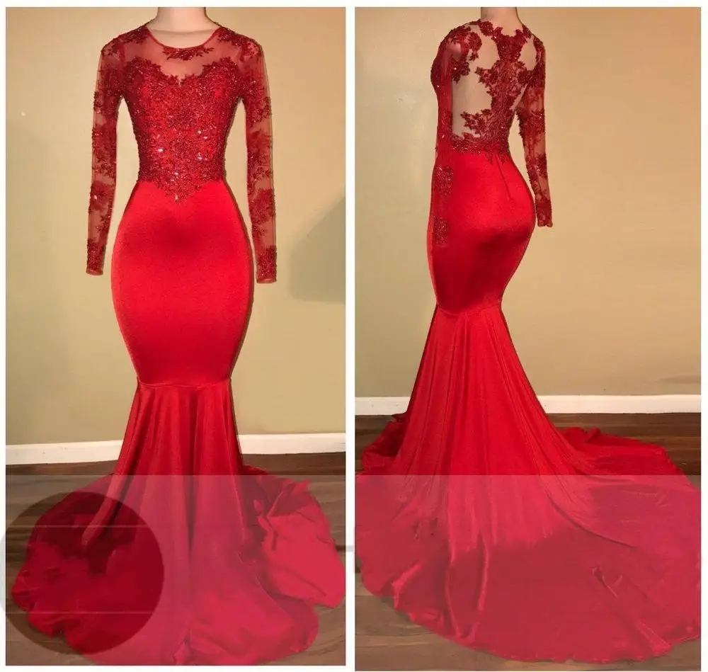 

SuperKimJo Red Lace Applique Evening Dresses Long 2020 Mermaid Elegant Beaded Cheap Evening Gown Robe De Soiree