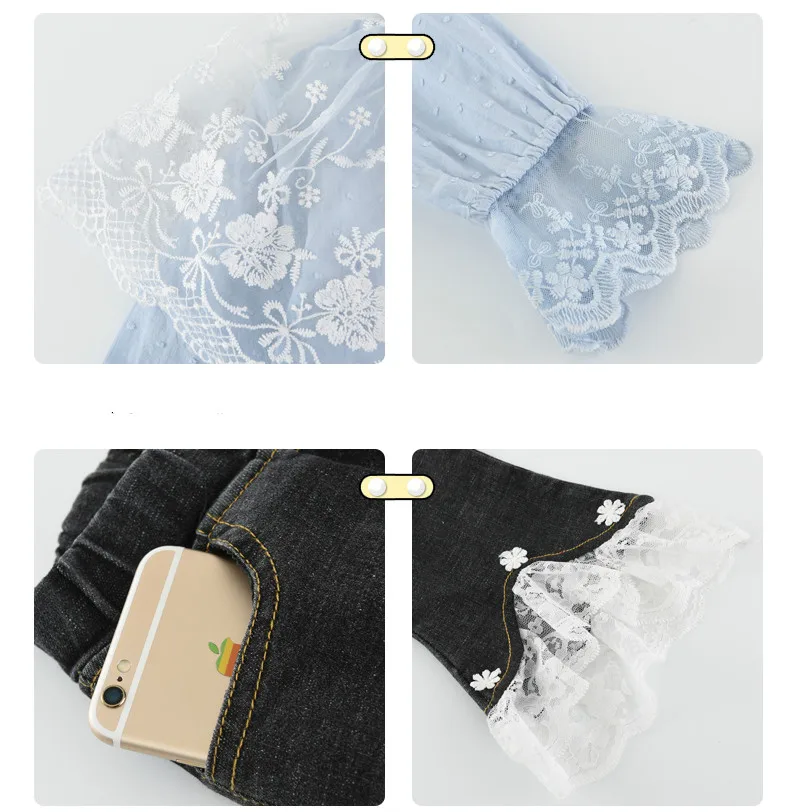 

lace blouses for Kids Girls 2020 long sleeves shirt +pants 2pcs lace jeans pants In Big Girls Teenager Outfits for 4-9 Years