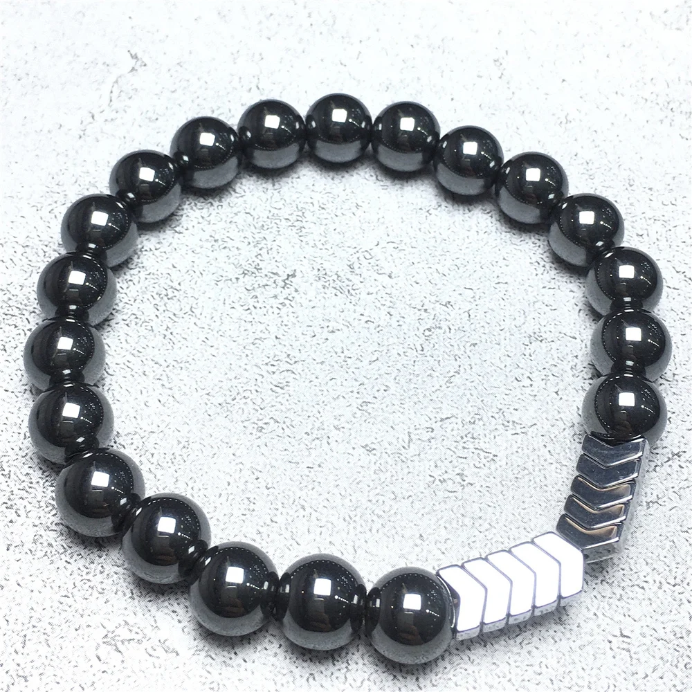 Браслеты из гематита серебристого цвета диаметром 8 мм регулируемый эластичный