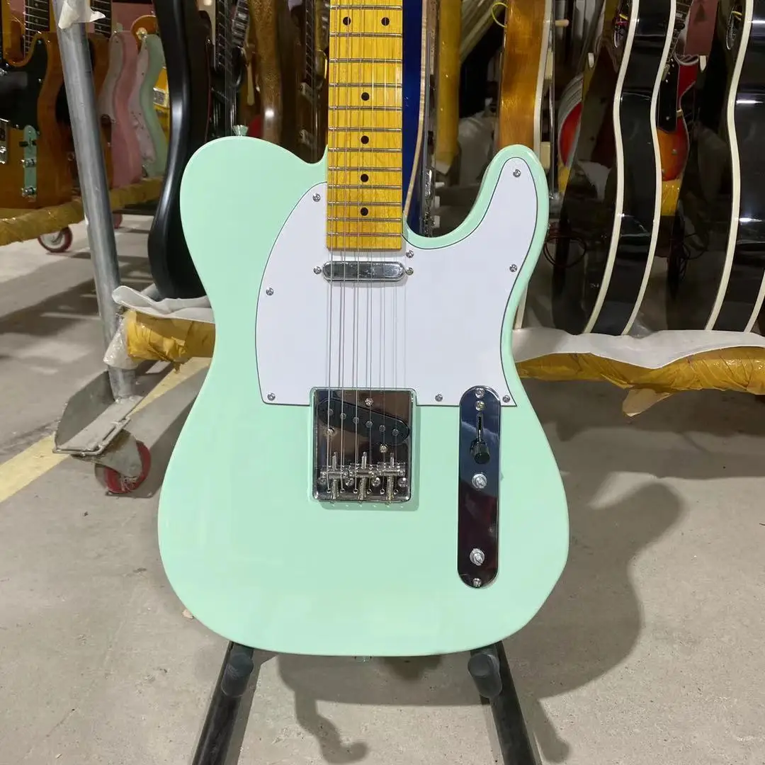 

TELE Electric гитара с кленовым грифом Surf, зеленый цвет, белая накладка Chrome Hardware, высокое качество, бесплатная доставка
