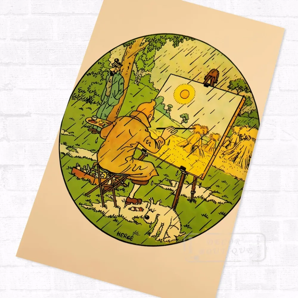 Эскиза Тинтин с забавным мультяшным Винтаж в ретро-стиле из крафт-бумаги