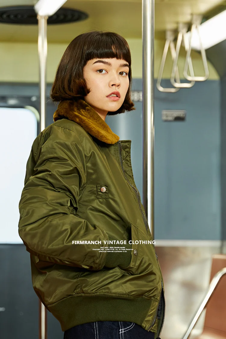 

American Vintage Ceket B-15 Flight Jacket Fur Collar Thick ma1 Coat Work Cotton-Padded Waterproof Motorcycle Jacket