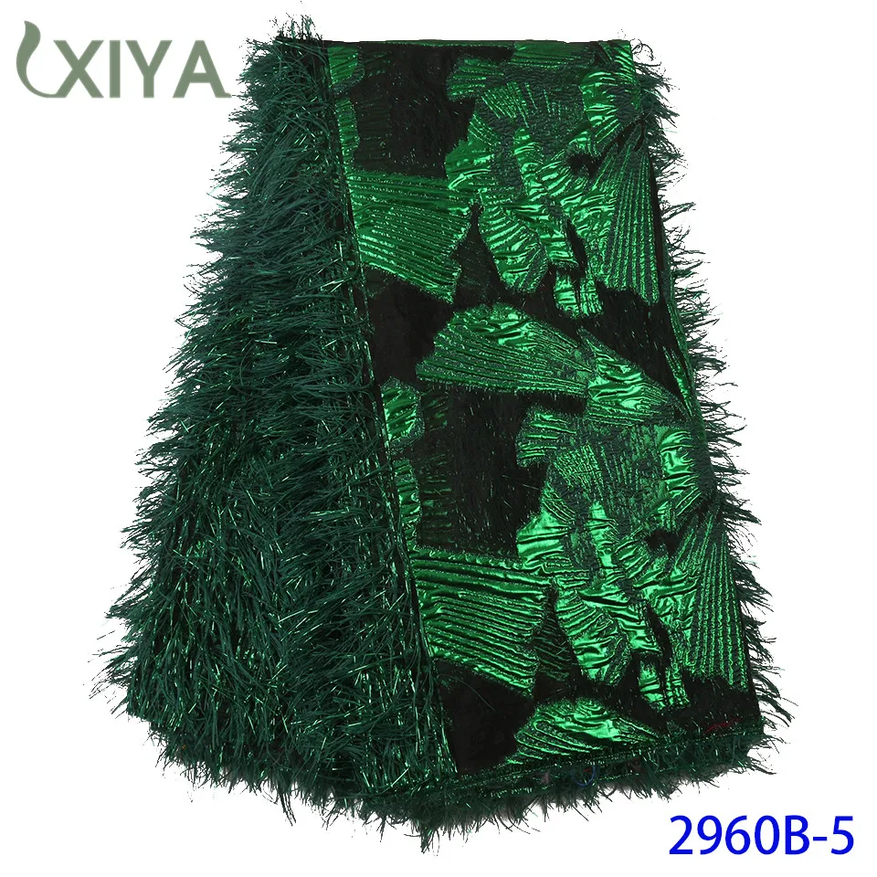 Зеленые жаккардовые ткани для невесты материалы парча кружева с перьями