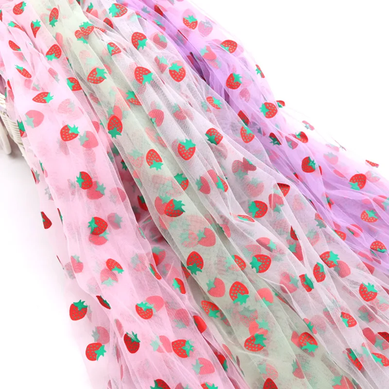 

Ins Hot Strawberry Dress Net Yarn Bronze Print Mesh Tulle Fabric Designer DIY Hairbow Craft Sewing Lace Dress Fabric By The Yard