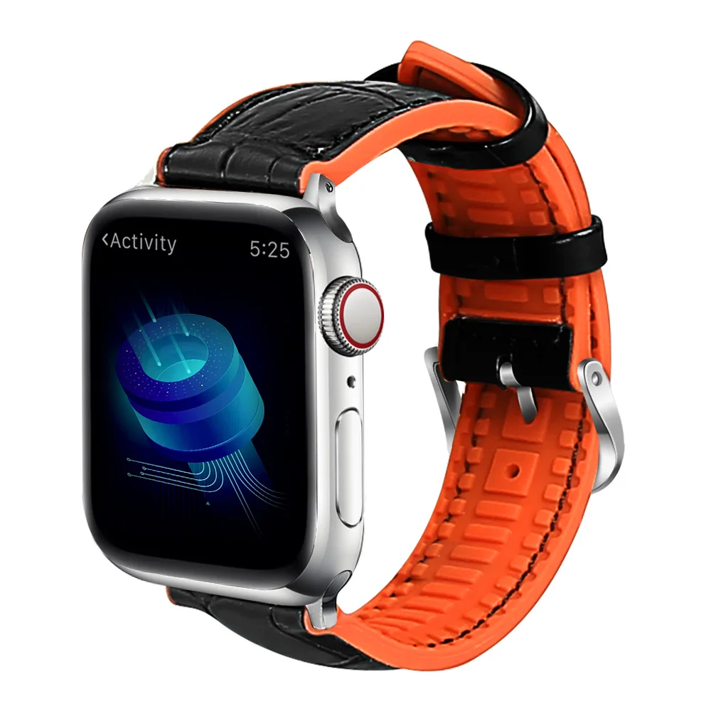 Кожаный ремешок для часов подходит для Apple watch series 40 мм 44 яблоко стол 5 38 мм, 42 мм, iwatch, версия 4/3/2/1 замена силиконовый ремешок - Цвет ремешка: Orange