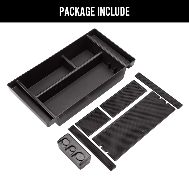 

Fit For 1500 2019 Organizer Center Car storage box Tray Box Black Console ABS