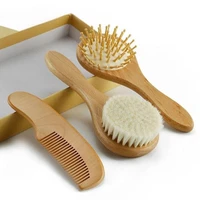safety baby hairbrush set natural wooden newborn bath care infant head massager bath brush comb for kids boys girls gift