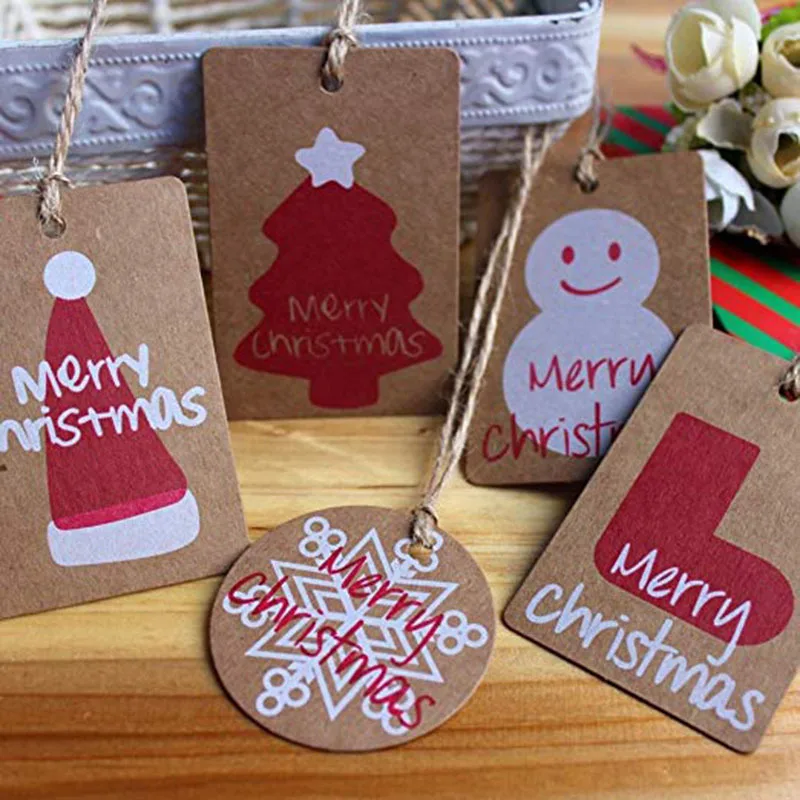 

100 шт. рождественские подвесные этикетки, карточка из крафт-бумаги для рождественской елки, Санта-Клаус, открытки для творчества, товары для ...