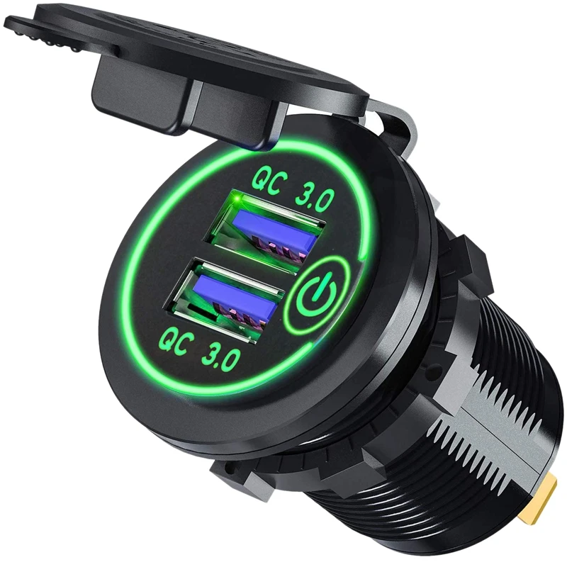 

Quick Charge 3.0 Dual USB Car Charger 12V 36W USB Fast Charger with Switch for Boat Motorcycle Truck Golf Cart