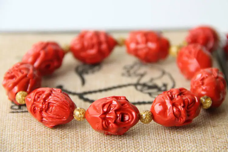 Восемнадцать аршапок резьба Cinnabar Bead буддизм браслет-амулет | Украшения и