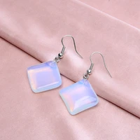 1 pair natural stone flower shaped earrings white transparent crystal opal alloy ear hook elegant ladies clothing accessories