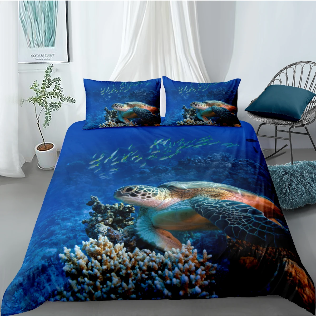 

3D Duvet Cover Sets Blue Sea Turtle Quilt Covers Comforter Case Set Bedding Set King Queen Twin Double Single Size Bed Linens