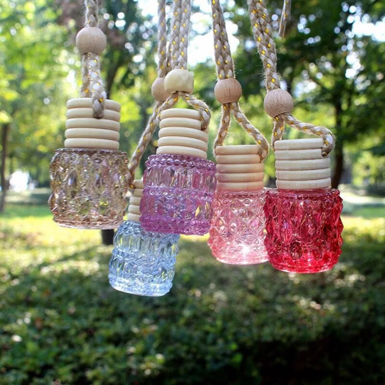 

50pcs/lot Top Grade Car Hang Pendants, Empty Car Perfume Refillable Glass Bottle, Vial DIY Colored Essential Oil Storage Bottle