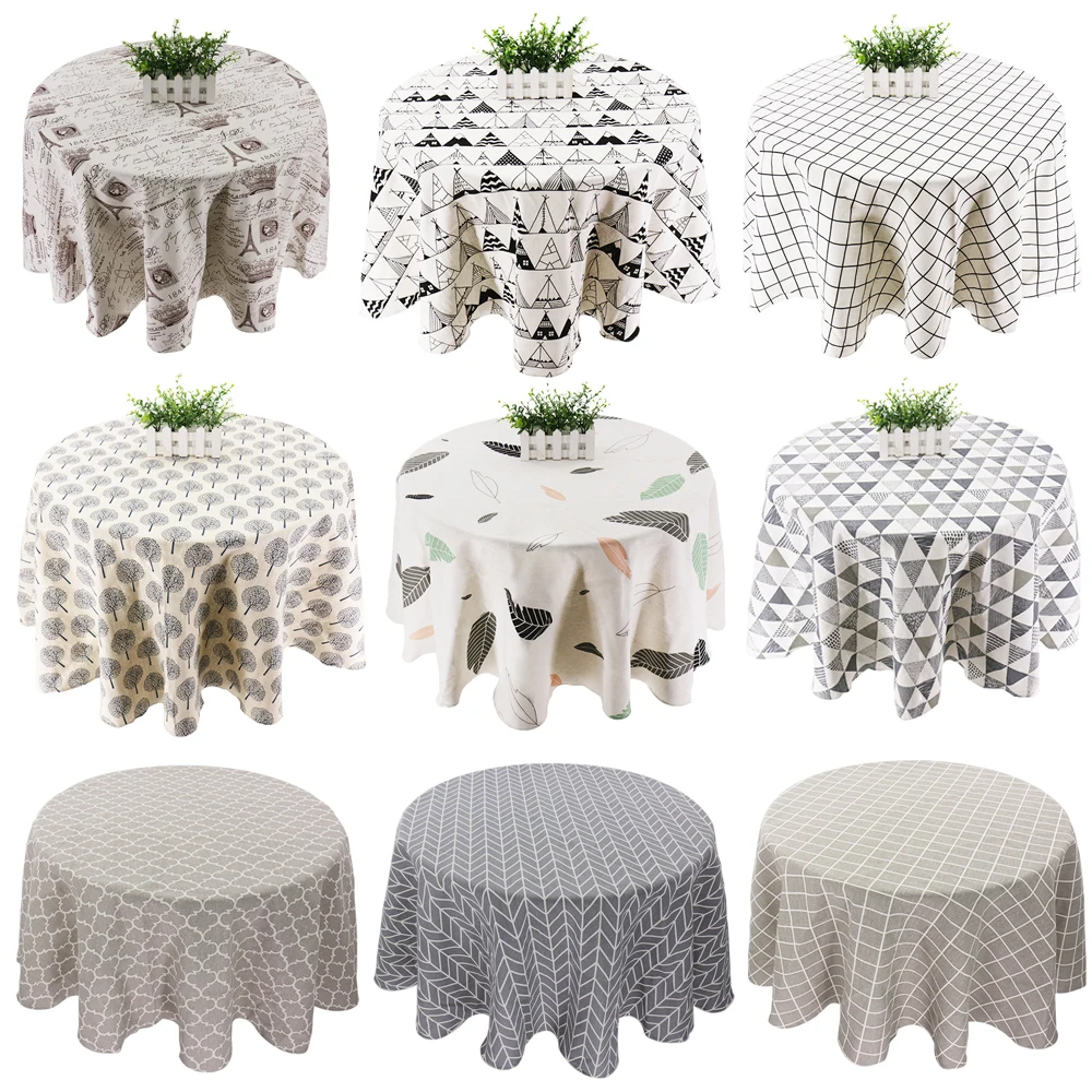 

Japan Style Tablecloth Cotton Linen Round Table Cloth Nordic Table Cover for Home Wedding Party Decoration Printed White Yellow