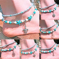 conch rice bead yoga ankle bracelet dolphin owl beach pentagram turtle pendant starfish pearlcrystal beads foot decoration