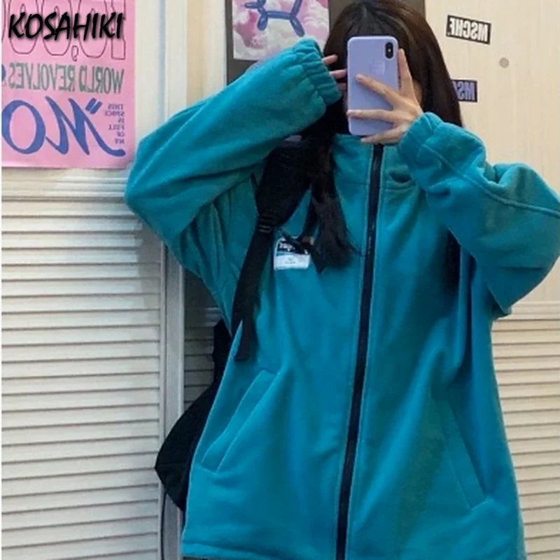 

KOSAHIKI Hoodies Women Zip-up Loose Korean Style New Trendy Leisure Daily Students Streetwear Womens All-match Fashion Jacket