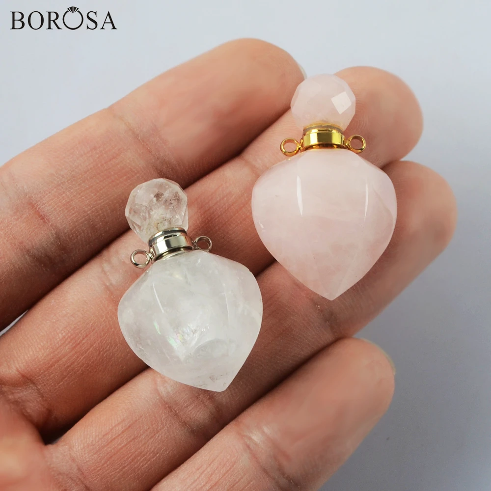 

BOROSA Multi-kind Natural Stone Perfume Bottle Diffuser for Necklace DIY Faceted Crystal Essential Oil Bottle Connector WX1832