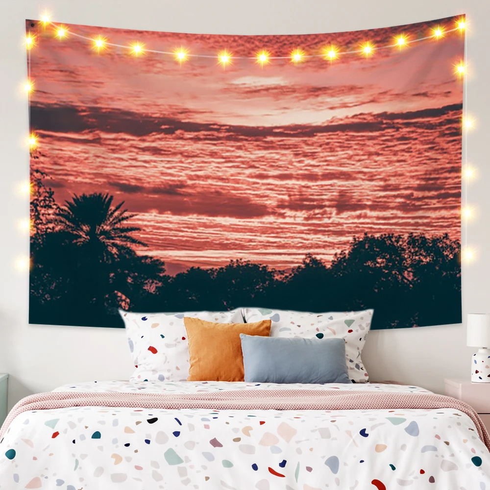 

Laeacco Sea View Waves Tapestry Sunset Printed Blanket Wall Hanging Beach Towel Living Room Bedroom Modern Home Decor Polyester